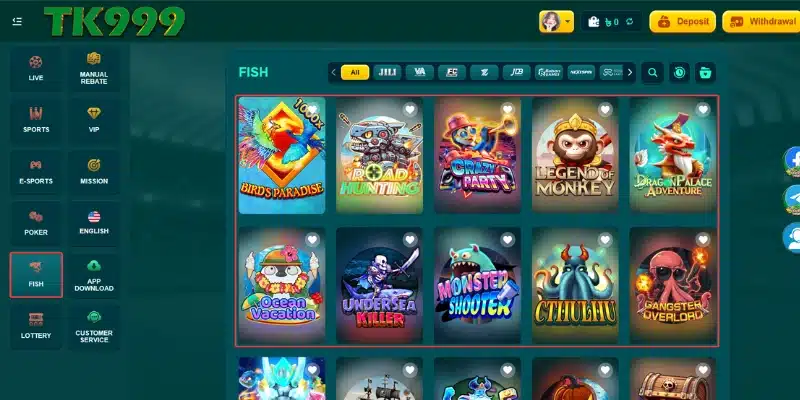 Access Fish Shooting Games in TK999