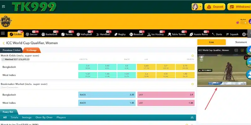 Live Cricket Score with Live Match Broadcast in TK999