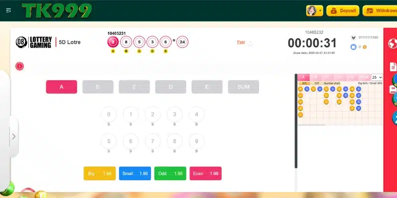 5D Lottery Game in TK999