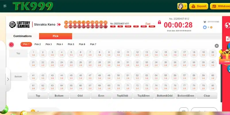 Keno Lottery Game in TK999