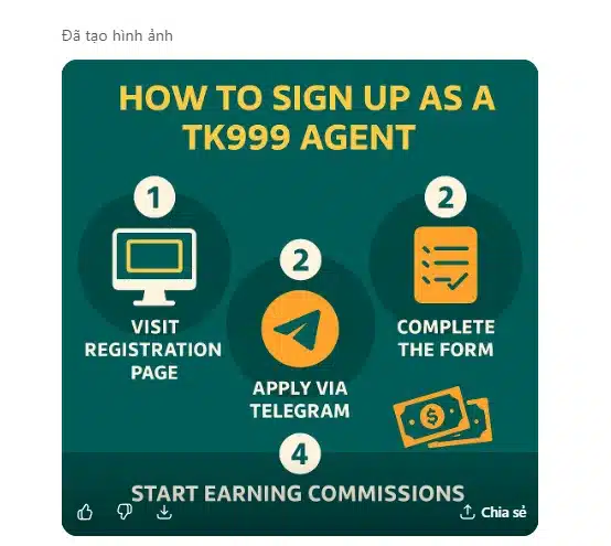 Step-by-step infographic showing how to register as a TK999 Agent via Telegram and form submission